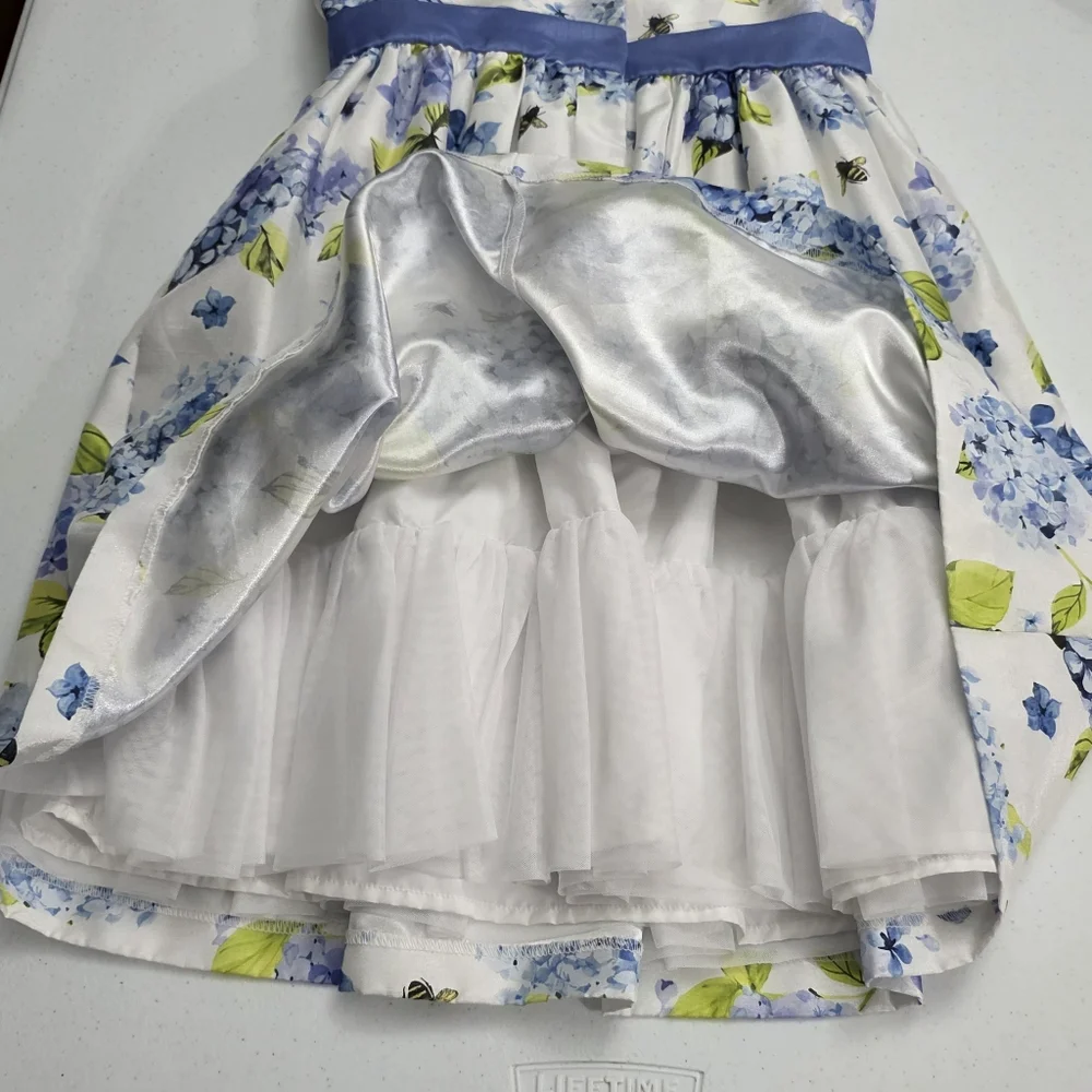 Gymboree Girls Blue Roses Floral Elegant Formal Fancy Ruffled Dress Size 12 NEW